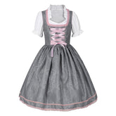 2025 Cross - Border Best Seller Oktoberfest Women's Dress Square Neck Waist Tie Lace Apron Shadow Pattern Dress Set - Coscosmos